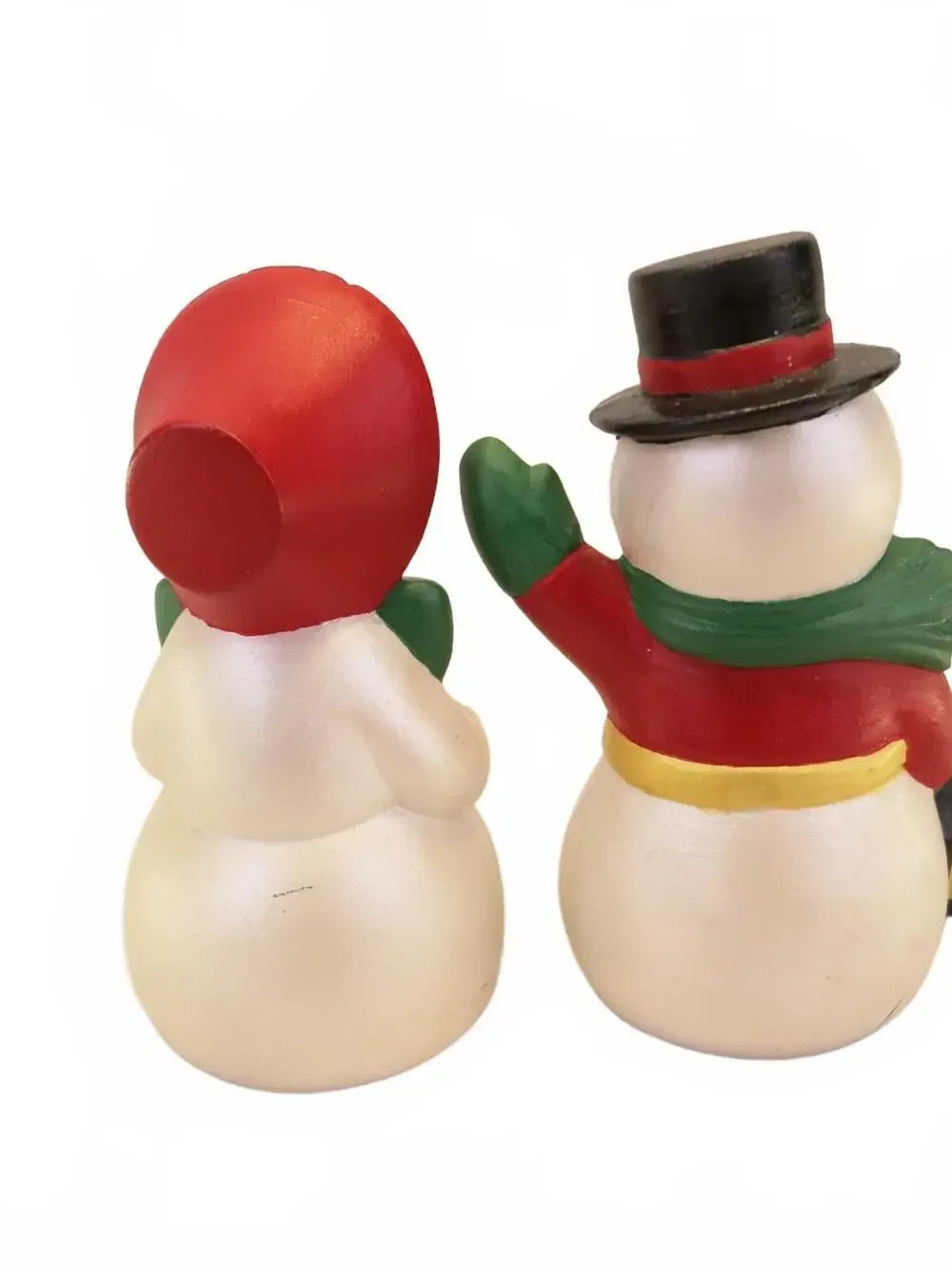 Vintage Old 70's Hand Painted Snowman Figurine Couple 4” Tall